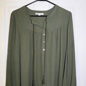 Olive Green DR2 Long Sleeve V Neck Cute Tunic